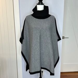 Hugo Boss Grey & Black wool poncho w/turtleneck. One size. Excellent condition!